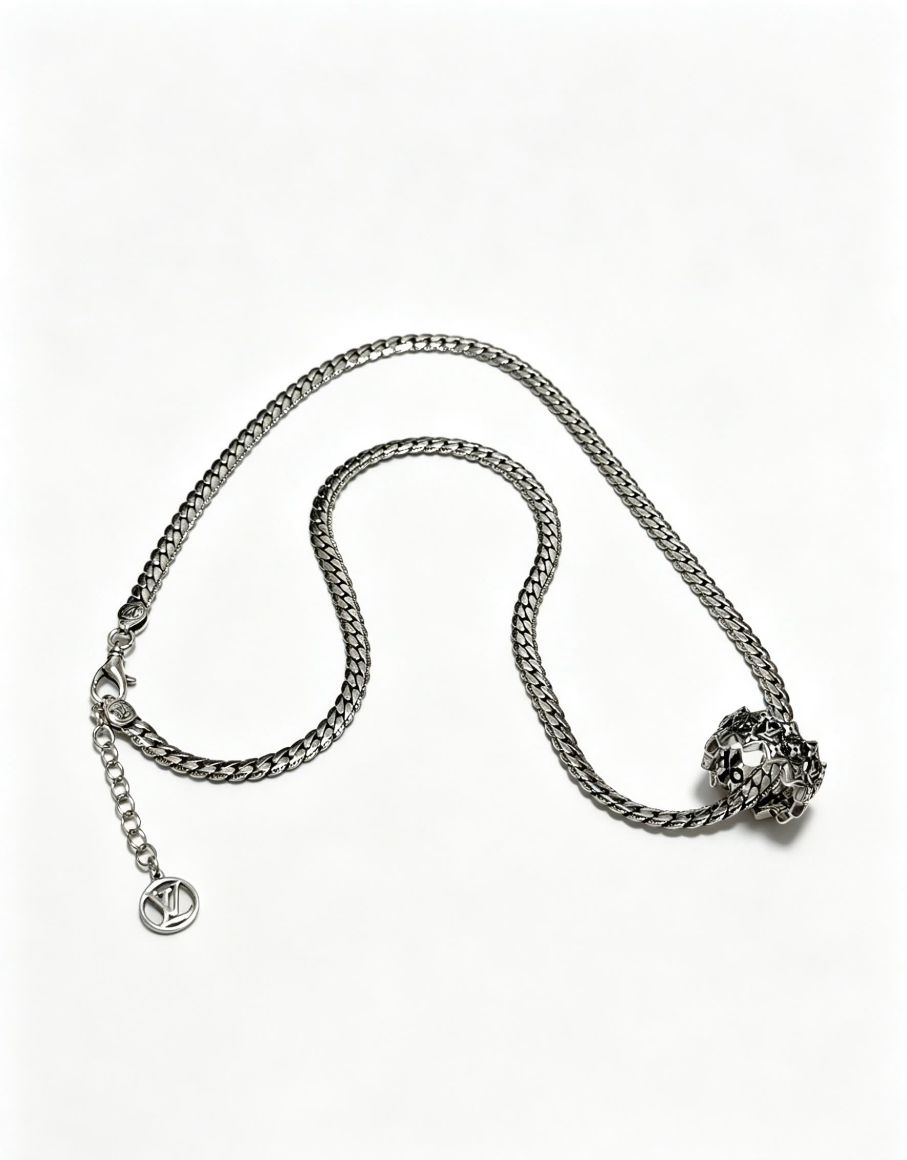 Louis Vuitton Silver Chain Necklace with Flower Pendant